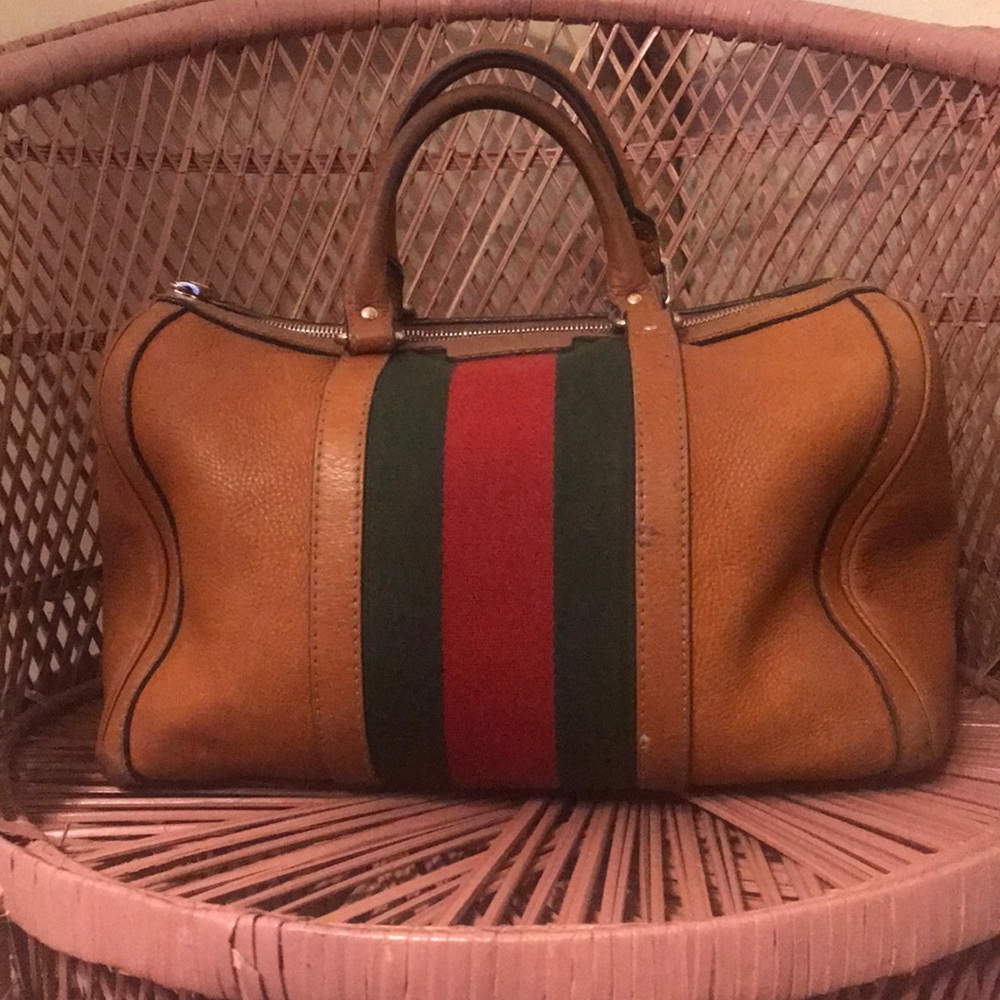 ON HOLD Gucci Brown Leather Web Boston Satchel Bag